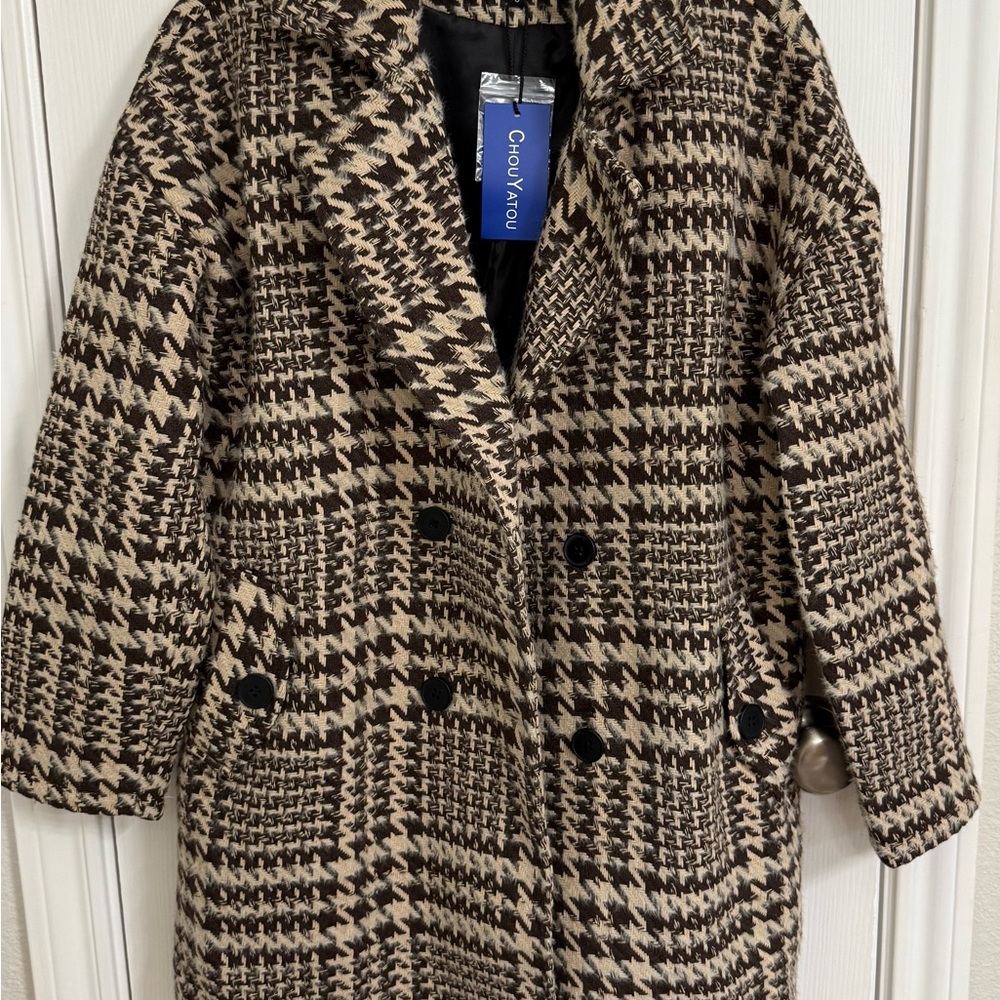 Elegant Houndstooth Blazer - Black and Tan. Size S. NWT